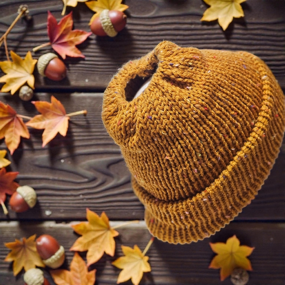 Cozy Amber Messy Bun Knit Beanie